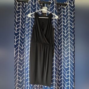 Max & Cleo Black Sleeveless Faux-Wrap Midi Dress with Elastic Waist